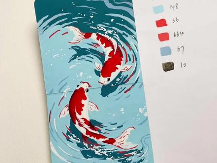 年年有鱼~丙烯马克笔步骤讲解 初五啦,画两条锦鲤,祝大家生活富足,年年有鱼~色号很简单,有空画起来呀😄#画画其实很简单 #跟着抖音学画画 #丙烯马克笔 #绘画教程 #艺术种草指南