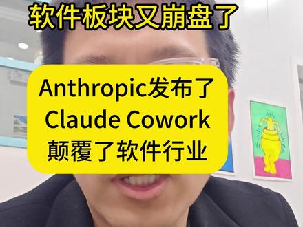 今天轮到软件崩盘了,原因是Anthropic发布的Claude Cowork可能要颠覆软件行公司!#软件板块 #崩盘 #ClaudeCowork #大模型