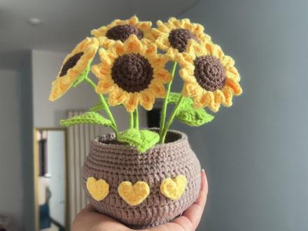 向日葵盆栽教程③之花盆#向日葵 #我的手工日常 #钩针编织教程 #爱生活爱编织