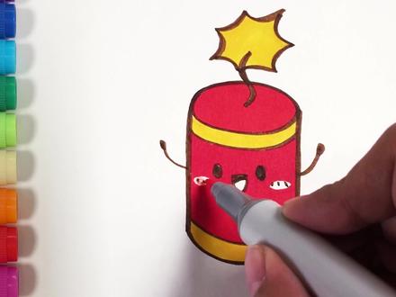 儿歌多多儿童简笔画鞭炮 春节到了 宝贝来学画可爱的卡通烟花吧 #儿歌多多 #少儿 #儿童 #春节