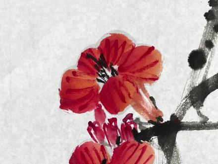 零基础学画凌霄花,初学凌霄花#国画教程 #零基础学画画 #花鸟 #大王教国画 @抖音小助手