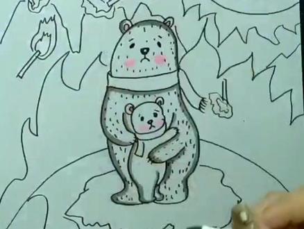 环保主题简笔画,保护环境,保护动物就是保护我们自己!#简笔画 #故事人物简笔画 #画中有话 #小动物的简笔画 #环保主题画