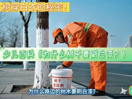 少儿百科《为什么路边的树木要刷白漆?》为什么路边的树木要刷白漆?小朋友们注意啦!仔细观察路边大树,树干底部是不是涂了一层白色?它可不是油漆哦!它叫树干涂白剂,成分主要是石灰水,硫磺等,它可有很多用处哦!第一,杀菌防虫!石灰水是强碱性液体,能消灭树皮缝隙里的细菌、虫卵,防止病虫害入侵。第二,保温防冻!白色反光性强,白天反射80%的阳光,防止暴晒升温;夜晚又能减少热量流失,避免低温冻裂树皮,保护大树安全过冬。第三,方便管理!统一刷白高度后,园林工人能快速发现病虫害树木。整齐的白色还能美化城市环境。第四,保障夜间行车安全!白色的反光效果让司机在黑暗中也容易看清树木位置。如果看到养护叔叔刷树,记得给他们点赞哦!#内容启发搜索 #科学育儿知识 #绘本故事 #睡前故事 #少儿百科@DOU+小助手 @创作灵感小助手 @DOU+上热门 @抖音小助手 @抖音创作小助手