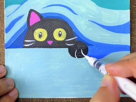 有趣的小猫躲被窝,快叫上你的小朋友一起画吧#儿童简笔画 #简笔画 #我爱画画 #一起画画 #丙烯马克笔绘画