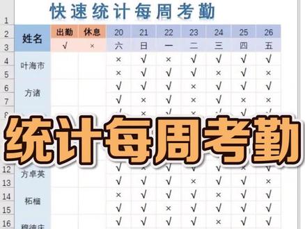 每周考勤快速统计#office办公技巧 #excel技巧 #办公技巧