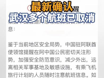最新确认:武汉多个直飞中东航班已取消!