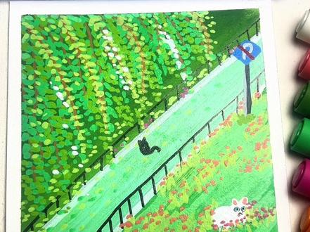 春天柳树 绿色系#初描丙烯马克笔 #画画#柳树#春天#风景画