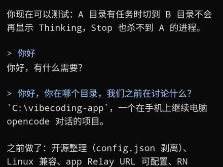 vibecoding app 相当于自己电脑专属的opencode app版,直接调用电脑cli版opencode,根据不同地址调用win或者wsl的opencode,可以使用不同工作目录,切换不同历史会话,每次连接返回最后10轮对话,可以修改连接服务器地址,连接服务器需要输入令牌密码。整体类似于cc-connect,比它重一点,但是比cc-connect切换目录和会话方便。电脑上没完成的工作切换app继续。
#vibecoding #opencode