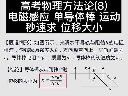 高考物理方法论,电磁感应单导体棒运动,秒速求解位移大小。#高中物理#学习方法 #每天学习一点点 #努力成为更好的自己 #高考 #家庭教育