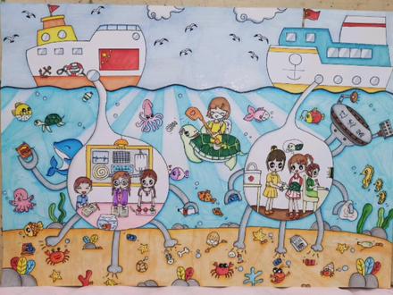 我们要保护好海洋环境哦!#科幻画#海洋净化科幻画 #家应子手绘