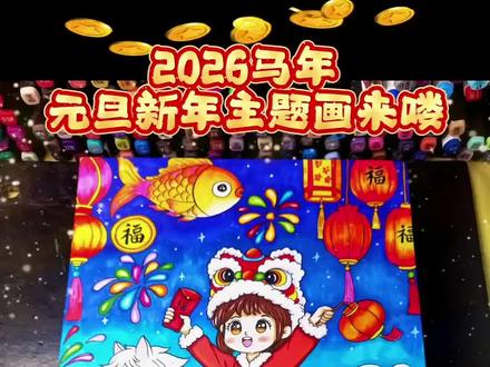 2026马年元旦新年主题画 标题🉑修改#创作灵感 #马年元旦绘画 #马年 #2026元旦主题画 #马年新年主题画