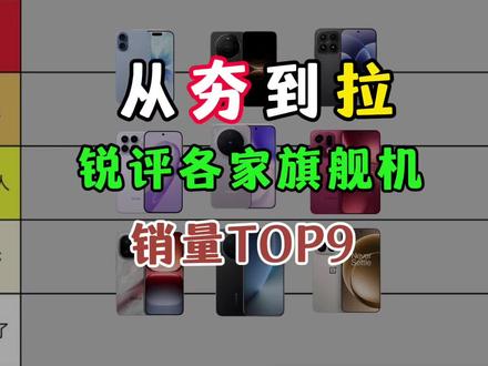 锐评一下当前各手机品牌旗舰机销量TOP9! 从夯到拉一共五个等级,我会结合产品力、性价比、用户口碑做出评价。
#旗舰手机 #iqoo15 #一加15 #华为mate80 #iphone17