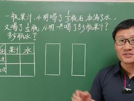 人教版五年级数学下册,重点必考“果汁加水”分数应用题 #分数应用题解题技巧 #果汁加水问题 #五下重点