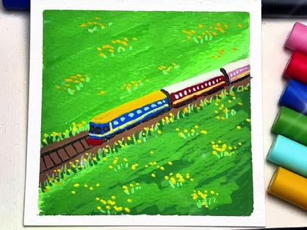春天的列车主题绘画#丙烯马克笔绘画#开往春天的列车 #治愈系绘画