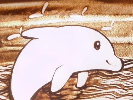 #dou上热门_ #一起学画画 教你画沙画—海上日出转换海豚画面#灵魂画手 @抖音小助手 @DOU+小助手 #教学