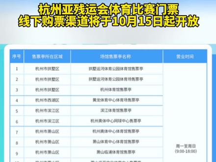 杭州亚残运会体育比赛门票线下购票渠道将于10月15日起开放