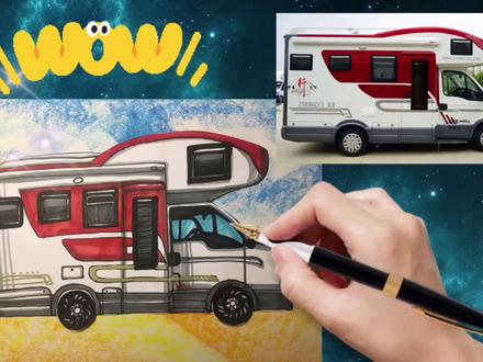 房车怎么画?不信看完你不会#房车 #画画 #马克笔画