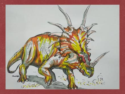 【手绘恐龙】戟龙。#画画 #绘画 #恐龙#绘画过程