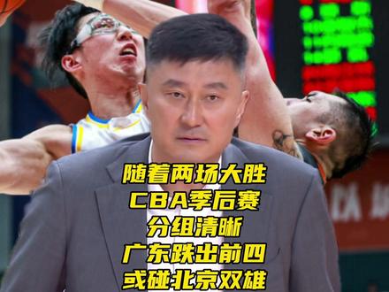 两场大胜让CBA季后赛分组清晰!广东跌出前四,或碰北京双雄 #广东男篮vs福建男篮 #CBA #CBA季后赛 #CBA战报 #CBA排名 随着两场大胜!CBA季后赛分组清晰!广东跌出前四,或碰北京双雄