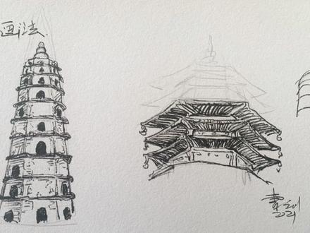 塔怎么画?钢笔风景速写基本元素学习,手绘建筑系列