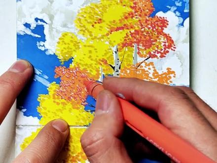 零基础也能画的治愈系白桦树 保姆级详细教程丨丙烯马克笔 #画画 #想画就画 #一学就会系列 #丙烯马克笔 #绘画过程