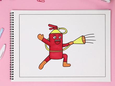 美术老师教你画简笔画:可爱灭火器,简单又好看