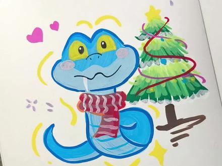 丙烯马克笔教你画可爱的圣诞盖瑞蛇零基础轻松画出来,快一起学一下。#盖瑞蛇 #疯狂动物城 #疯狂动物城#有手就会画 #一起画画 #丙烯马克笔