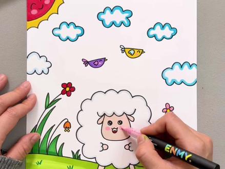 儿童简笔画 一学就会的小羊创意画,简单有趣,快收藏起来,一起画吧!#跟着抖音学画画 #简笔画 #一学就会的简笔画 #儿童创意画 #动物简笔画