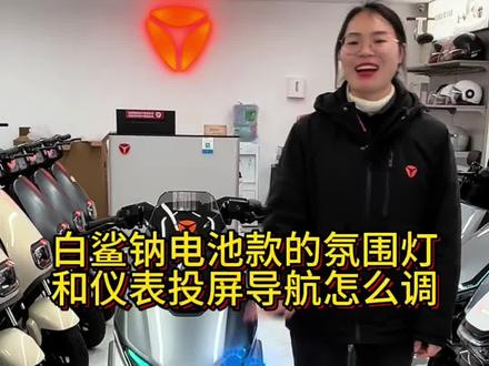 雅迪白鲨钠电池版的氛围灯和仪表投屏导航怎么使用,屏幕前的你都学会了吗?#雅迪白鲨 #钠电池 #知识分享 #质保五年