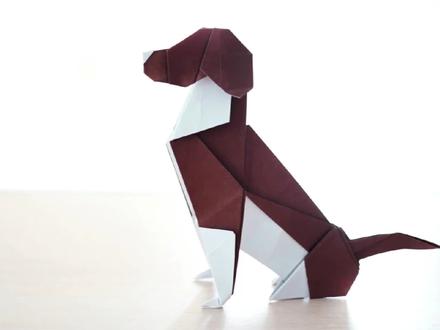 立体折纸之狩猎兔子的比格犬