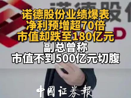 诺德股份业绩爆表,净利预增超70倍 市值却跌至180亿元,副总曾称市值不到500亿元切腹