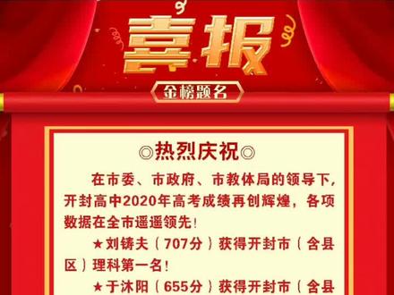 热烈庆祝开高西校刘铸夫获得开封市理科状元