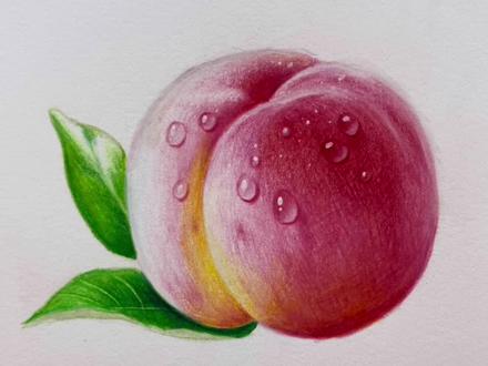 水润多汁的彩铅水蜜桃🍑 #彩铅画 #跟着抖音学画画 #彩铅桃子 #零基础学画画