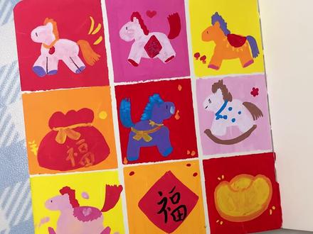 新年小马九宫格 | 绘画#儿童马克笔手绘 #马年 #新年快乐