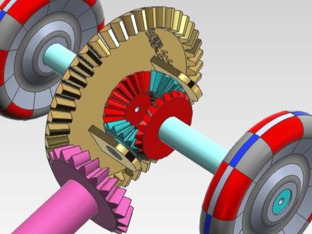 差速器工作原理,当汽车直线行驶的时候,两个车轮一起转动。当车轮出现打滑或者是转向的时候,就会实现差速。差速的过程中由差速器中间的四个伞齿轮来完成。 #差速器模型 #仿真模型 #差速器原理演示 #仿真动画