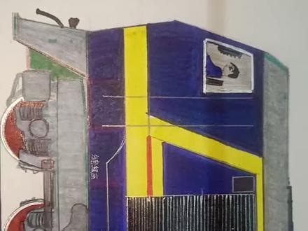 绘画东风8B内燃机车混编货运大列。