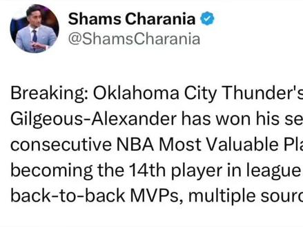 二连MVP!雷霆球员亚历山大当选本赛季常规赛MVP #dou上热门 #NBA #MVP #亚历山大 #雷霆