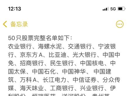 中国A50指数50只成分股