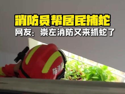 消防员帮居民捕蛇。网友:崇左消防又来抓蛇了。(编辑 周云超 来源 @扎一) #崇左消防 #抓蛇 #蓝朋友 #蛇出没 #注意安全