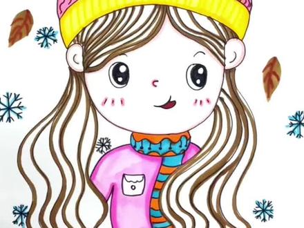 #儿童画教程 #线描画 #幼儿园创意美术 #可爱卡通 #卡通人物画 你是冬天里戴帽子的小女孩吗?来给自己设计一顶漂亮的小帽子吧!