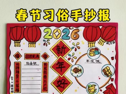 春节习俗手抄报 新年到了,亲手画一幅简单又好看的,春节习俗主题手抄报,喜欢快收藏起来备用吧!#新年主题画 #新年手抄报 #春节习俗手抄报 #春节手抄报 #小学生手抄报