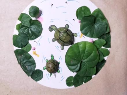 核桃壳制作乌龟树叶画,赶紧试试吧!#手工 #树叶贴画 #手工diy #创意 #动手能力培养