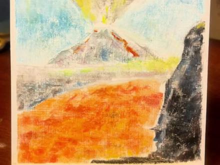 创意美术油画棒画一幅火山爆发🌋零基础儿童简笔画#教你学画画 #一起学画画 #萌知计划 #抖音青少年 #风景画 #零基础学画画 #少儿美术教育