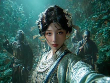 苗疆少女原创作者复刻教程附动作提示词
我是A I 苗疆少女的原创作者不等AI离子别听他们瞎忽悠,今天本尊亲自教大家 我来给大家演示一下我的复刻流程,我自己拆自己声明一下,我之前做视频并没有多少收益,请大家不要被造谣误导了。下面也分享一下我的提示词视频提示词都是我自己手打的,AI生成的提示词动作比较夸张,所以可以结合一下使用。这里是图片提示词,当然最近有很多拆解我视频的博主也分享了自己的提示词,大家可以去参考一下 —— 苗族修仙女子,银饰法衣,神秘古苗山林,身后站着四位清代官服蒙面怪人,手持铃铛作法,构图平衡,东方神秘主义,港式僵尸风格,HDR写实质感 , 古风,不合逻辑,珠光,反光,暗夜,抽象,意识流,梦核,光线暗、能见度低,有噪点暗角。人面、艺术感强。画面有辉光、耀光、雾感,融合中式惊悚与梦核元素,梦核美学,数字噪音与失真效果,从错误中寻找创意,对现有系统的颠覆与重塑,强烈的光影对比,仰镜头,精致的妆容,强烈的对比色碰撞,惊艳,意识流,随机背景,柔和侧光渲染雪粒质感,白皙的皮肤,中式,眼部妆容深邃神秘,写实,失真故障质感暗金色绣花纹路点缀衣摆,空间交错、电影镜头、(真实感: 1.5),柔和的色彩,风景,(鱼眼: 1.1),全景航拍,宏大,微光,宿命感,华丽,曜变,中式,修仙,大场面,巨型天体,仿佛命运的丝线正在被无情拉扯,充满了神秘而紧张的氛围。UE5渲染,电影级质感,胶片质感 —— 下面是最重要的视频提示词第一人称手持自拍,佩戴了超长牡丹花美甲的右手拿出一只古老的铜铃,使劲摇晃了两下,然后苗疆女子快步向前走,在摇晃铃铛的时候,身后的几只静止不动的僵尸开始快步跑过来跟随女子向前行走。女子边走边皱眉,眼神左看右看,然后再微微低头看向镜头,对着镜头做出调戏的表情,嘴角微微上扬,背景树叶随风飘动,还有一些烟雾飘过,画面主体动态呈现,动作自然流畅,环境光,符合逻辑,极致细节,超真实动态捕捉。人风吹动发丝,物脸部不变形。清晰自然,不模糊,高质量,大风吹动的感觉,发丝被风吹动,发丝飞舞。高清画质,人物面部表情真实。 #教程 #苗疆 #苗疆少女 #AI视频教程#即梦AI