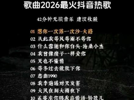 歌曲2026抖音最火热歌#分享我的宝藏歌单 #创作者中心 #网络热歌 #音乐种草计划 #想你一次落一次沙