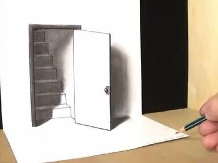 #3d立体画 #立体画 #手绘 #视觉艺术 一步一步教会你用铅笔手绘3D立体画-门中的楼梯