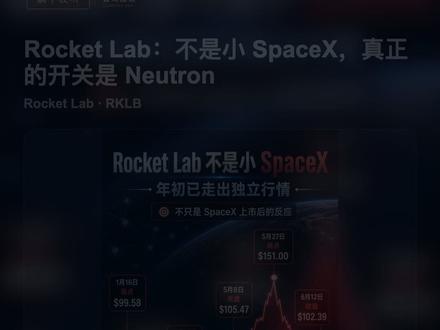 Rocket Lab 是小 SpaceX 吗 Rocket Lab 不是 SpaceX 上市后才有故事。
年初以来,RKLB 已经有三条独立主线:
1. 国防太空订单
2. Neutron 中型火箭期权
3. Q1 财报和 backlog 验证
SpaceX 上市之后,真正变化的是估值锚。
以前市场买的是“公开市场稀缺太空资产”,现在市场开始问:
Rocket Lab 是太空基础设施代理资产,还是已经提前透支未来?
这期公司图谱,拆一下 Rocket Lab 半年来的关键节点。
仅作信息解读,不构成投资建议。
#spacex #RKLB #美股 #投资 #躺平投研