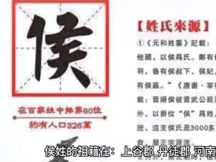 侯氏家族溯源 侯姓的祖籍在哪里?姓侯进来报个道#家族一定要团结 #传承好家风 #全网寻找 侯家人