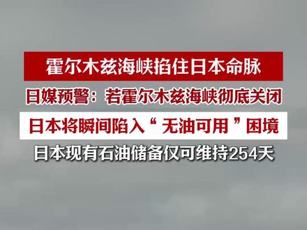 霍尔木兹海峡一旦彻底关闭,日本真要陷入无油可用的绝境?日媒直接预警;254 天石油储备,面对长期封锁根本杯水车薪!(来源 央视新闻 编辑 殷荫)