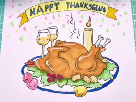 感恩节画只烤鸡送给大家,要开心哦🥳#跟着抖音学画画 #简笔画 #感恩节 #绘画过程 #马克笔手绘